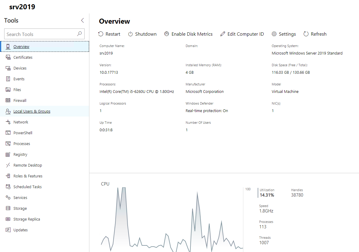 admin center windows server 2019